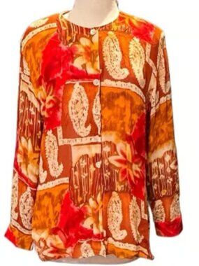Cavallini Colorful Lightweight Long Sleeve Blouse Flowy Button Down Top Office